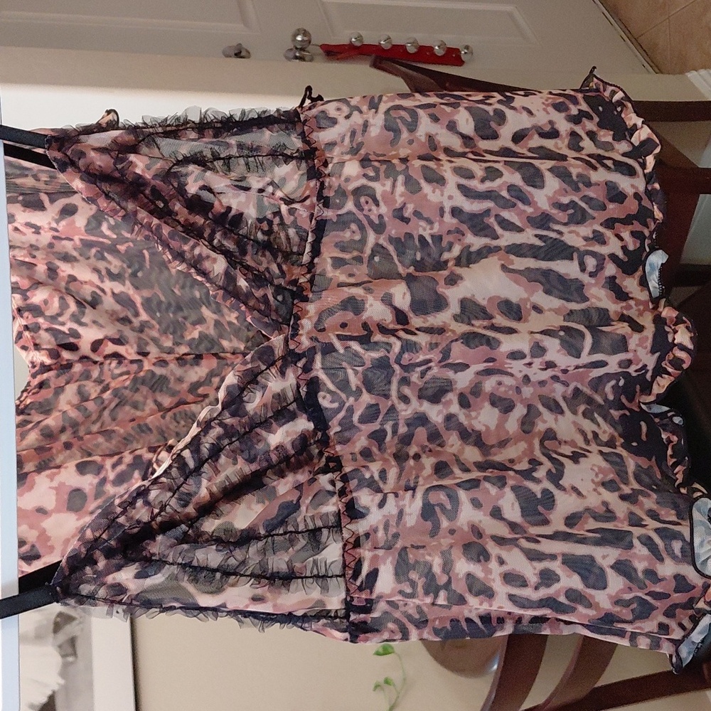 DOLLSKILL CURRENT MOOD 1X SHEER MESH LEAPARD PRINT LINGERIE SET